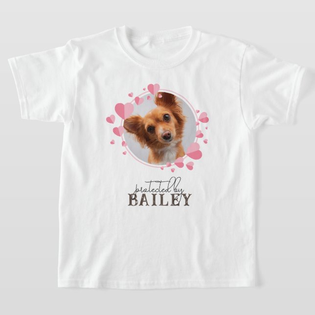 Protected by Dog Custom Pet Photo Pink Hearts T-Shirt (Laydown)