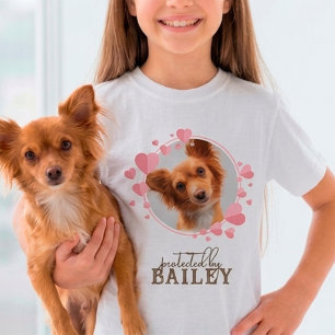 Protected by Dog Custom Pet Photo Pink Hearts T-Shirt
