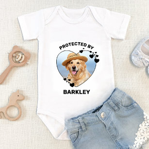 Protected By Dog Cute Custom Heart Pet Photo Baby Bodysuit