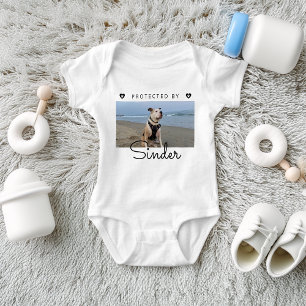Protected By Dog Photo Personalised  Baby Bodysuit