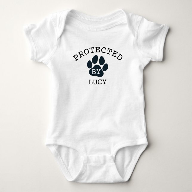 Protected by Dog Sibling Name Baby Bodysuit (Front)
