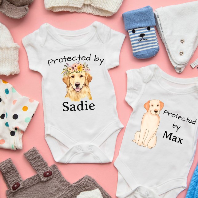 Protected By Max (Name) Yellow Lab Baby Bodysuit (Protected by...Baby Bodysuit Collection)