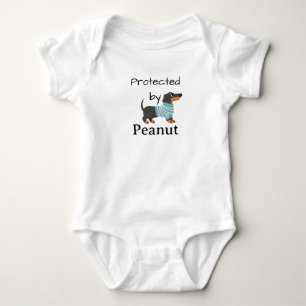 Protected By Peanut (Name) Dachshund Baby Bodysuit
