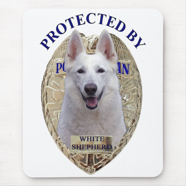 Protected By White Shepherd Mouse Mat (Front)