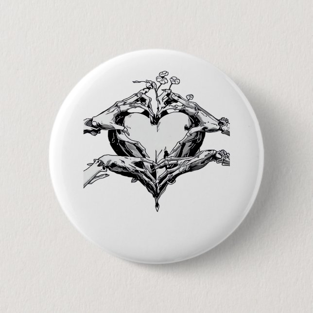 Protecting A Heart  - Skeleton Hand Heart 6 Cm Round Badge (Front)