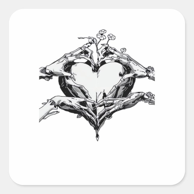 Protecting A Heart  - Skeleton Hand Heart Square Sticker (Front)