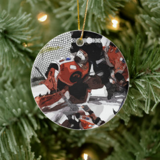 Protecting The Net-Ice Hockey  Ceramic Ornament