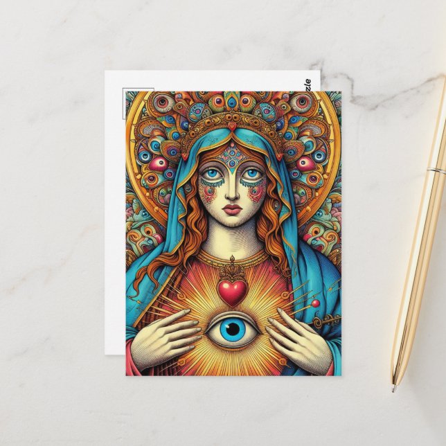  Protection From Evil Sacred Heart Of Mary Postcard (Front/Back In Situ)