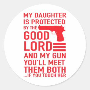 Protective Daddy Funny Dad Of Girl Tee Classic Round Sticker