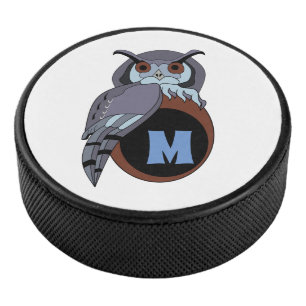 Protective Scop Owl Monogrammed Egg Hockey Puck