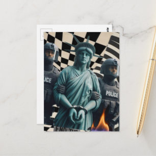 protest lady liberty arrested by police postcard