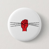 Protest symbool met prikkeldraad. Gebalde vuist. 
