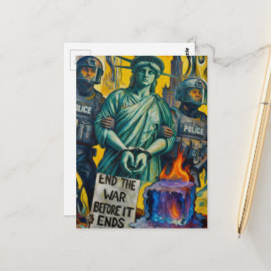protesting lady liberty arrested by police  postcard