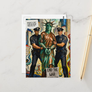 protesting lady liberty arrested by police  postcard