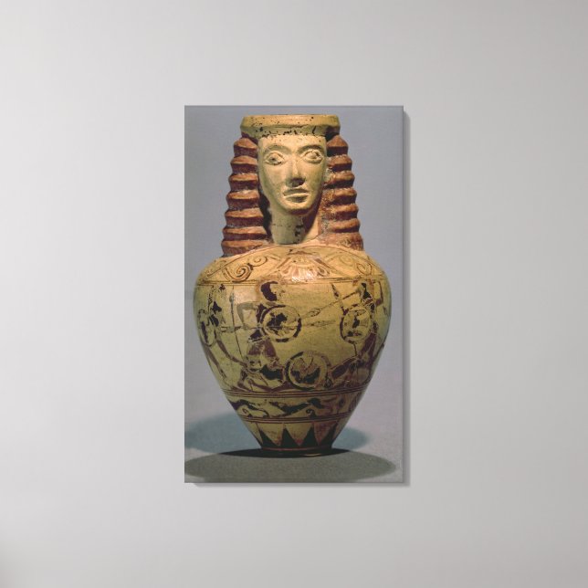 Proto-Corinthian aryballos with a human head, deco Canvas Print (Front)