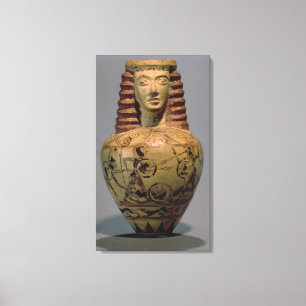 Proto-Corinthian aryballos with a human head, deco Canvas Print
