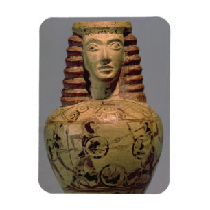 Proto-Corinthian aryballos with a human head, deco Magnet