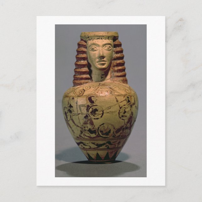 Proto-Corinthian aryballos with a human head, deco Postcard (Front)