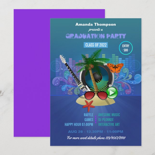 Proton Purple Summer Club Beach Party Invitation (Front/Back)