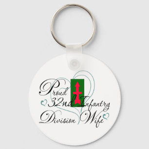 Proud 32nd Infantry Wife Heart Key Ring