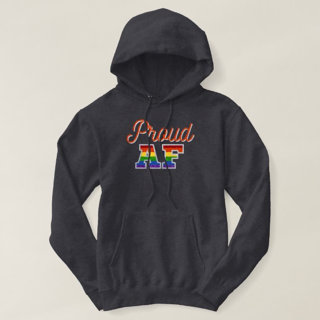 Proud AF Orange Rainbow Glitter Hoodie (Design Front)