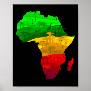 Proud Africa Map Green Yellow Red African Pride Ju Poster