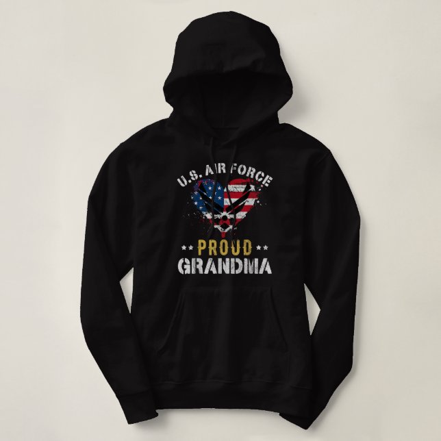 Proud Air Force Grandma  American Flag Heart Veter Hoodie (Design Front)