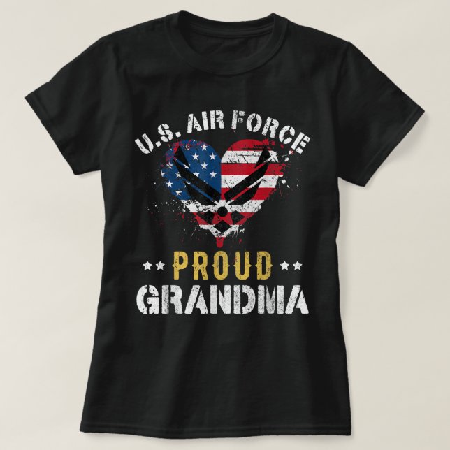 Proud Air Force Grandma  American Flag Heart Veter T-Shirt (Design Front)