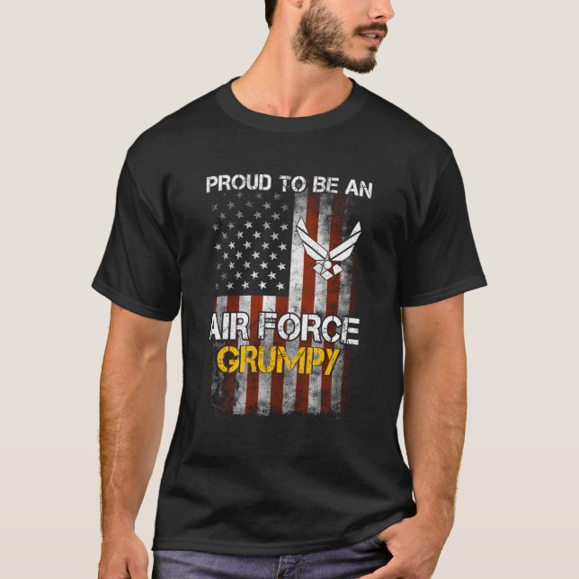 Proud Air Force Grumpy Funny American Flag T-Shirt (Front)