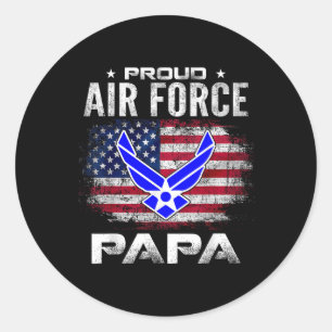Proud Air Force Papa With American Flag Gift Veter Classic Round Sticker