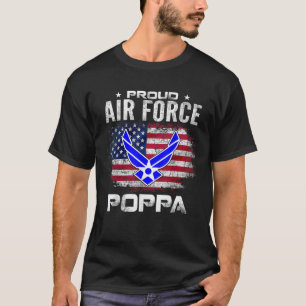 Proud Air Force Poppa With American Flag For Veter T-Shirt