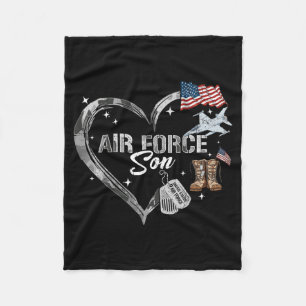 Proud Air Force Son Heart Camo US Family Matching Fleece Blanket