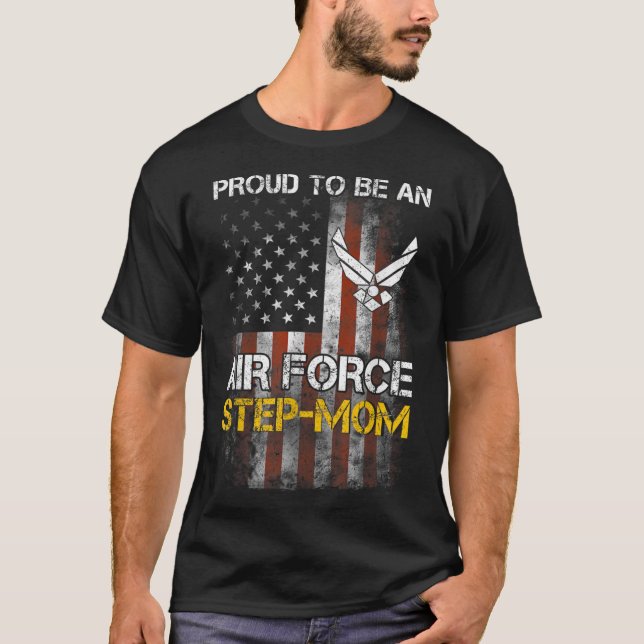 Proud Air Force Step-Mum Funny American Flag T-Shirt (Front)