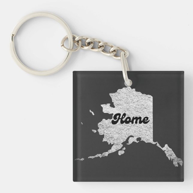 proud Alask State Home Map Outline Rocky Map AK  Key Ring (Front)