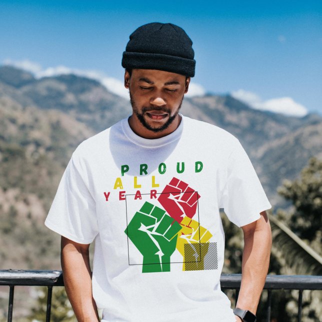 Proud all year colourful yellow green and red fist T-Shirt (Creator Uploaded)