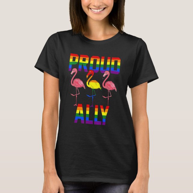 Proud Ally Cute Lgbt Flag Flamingos Proud Lgbt T-Shirt (Front)