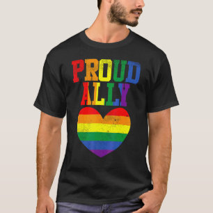 Proud Ally Heart Protest Lgbtq Rainbow Flag Gay Pr T-Shirt