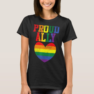 Proud Ally Heart Protest Lgbtq Rainbow Flag Gay Pr T-Shirt