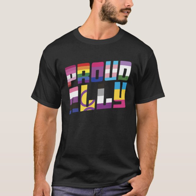 Proud Ally LGBT Gay Flag Pride Rainbow Gay Bisexua T-Shirt (Front)