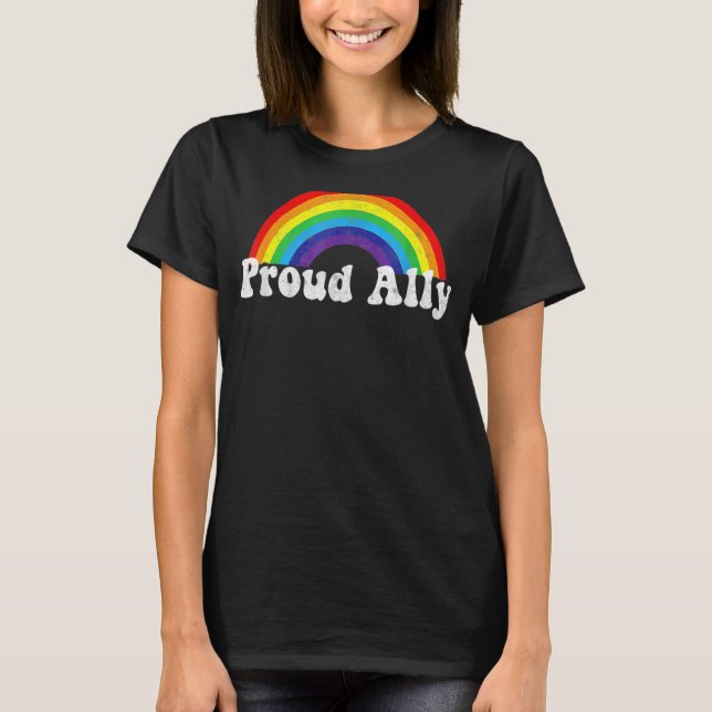 Proud Ally  Lgbtq Gay And Lesbian Pride Rainbow T-Shirt (Front)