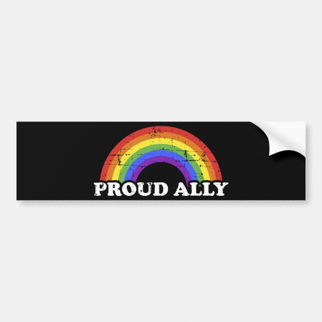 Proud ally rainbow flag gay lesbian pride month bumper sticker (Front)