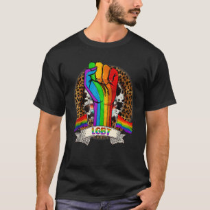 Proud Ally Rainbow Hand Fist Lgbt Pride Leopard T-Shirt