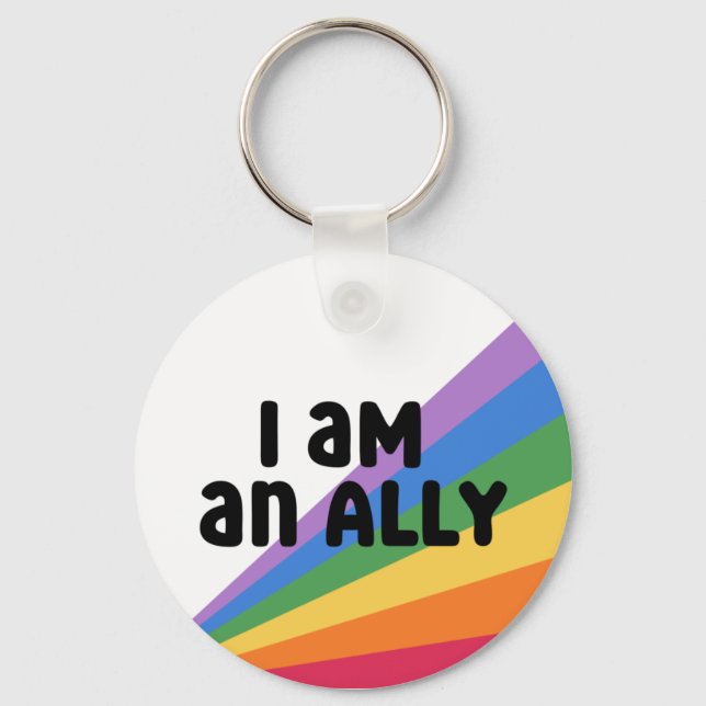 Proud Ally Rainbow Pride Month  Key Ring (Front)