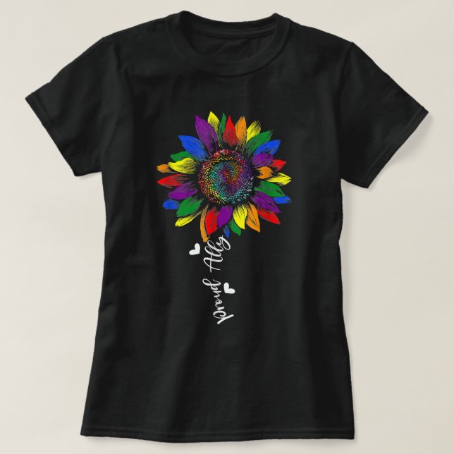 Proud Ally Rainbow Sunflower LGBT Gay Lesbian Prid T-Shirt (Design Front)