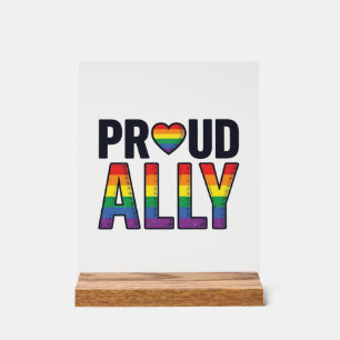 Proud Ally Vintage Rainbow Heart T-Shirt Design_1 Acrylic Sign