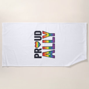 Proud Ally Vintage Rainbow Heart T-Shirt Design_1 Beach Towel