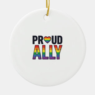 Proud Ally Vintage Rainbow Heart T-Shirt Design_1 Ceramic Tree Decoration
