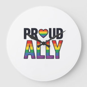 Proud Ally Vintage Rainbow Heart T-Shirt Design_1 Large Clock