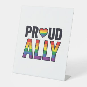 Proud Ally Vintage Rainbow Heart T-Shirt Design_1 Pedestal Sign