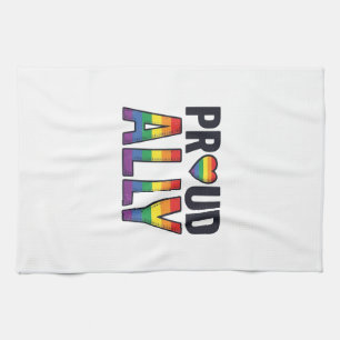 Proud Ally Vintage Rainbow Heart T-Shirt Design_1 Tea Towel